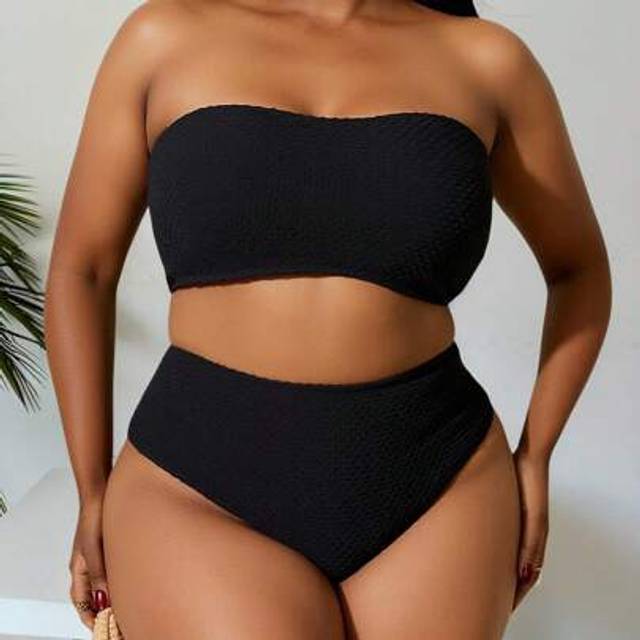 Slaydiva Summer Beach Plus Size Solid Bandeau Bikini Set