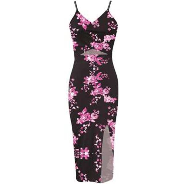 Chiquease Printed Asymmetrical Hem High Side Split Spaghetti Strap Cross Back Bodycon Dress For Spring/Summer Maxi Women Outfit