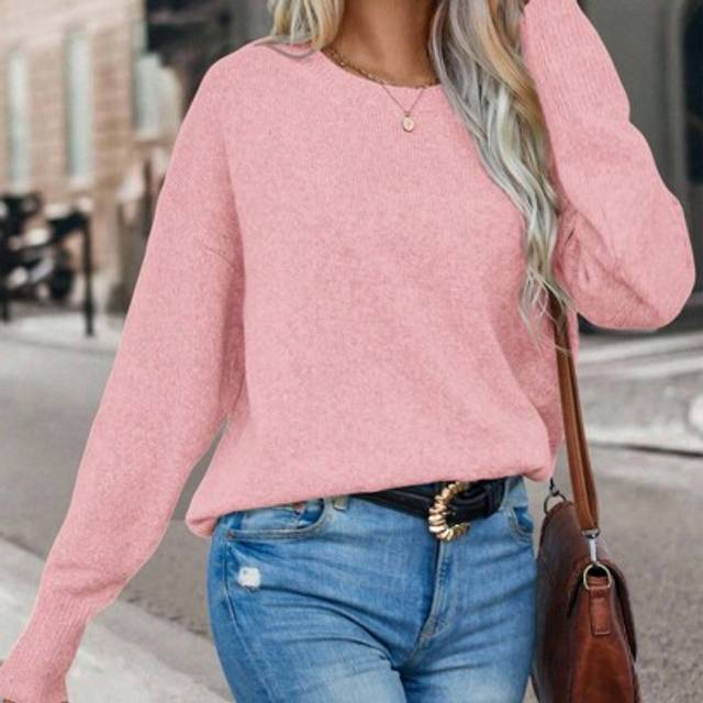 SHEIN Casual Fashion Versatile Solid Color Loose Long Sleeve Women Sweater Knitted Sweater