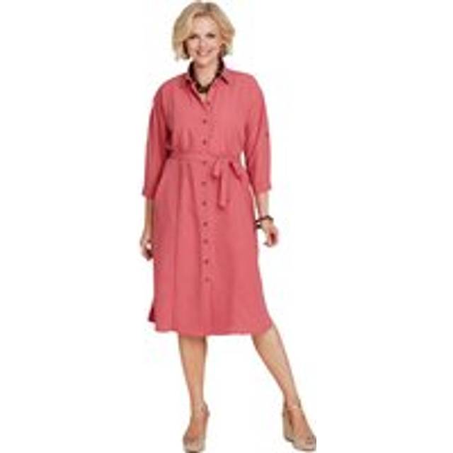 Fit & Flare Shirt Dress with Detachable Belt & Side Pockets - Terracotta - 12