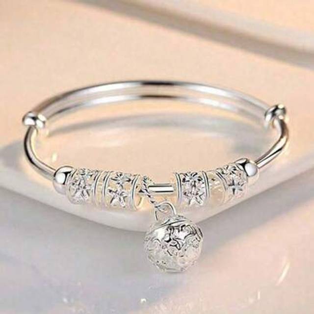 SHEIN Elegant 925 Sterling Silver Plated Hollow Bells Ball Bangles Fashion Simple Design Great Adjustable Bracelets Bangle For Women Girl Everyday Wear Holi