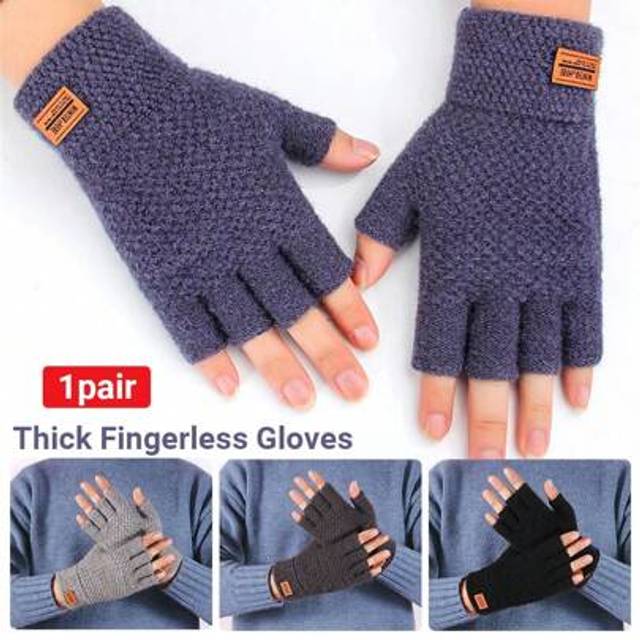 SHEIN 3 Pair Thick Fingerless Gloves Driving Gloves Knitted Cashmere Half Finger Mittens, Christmas Gifts