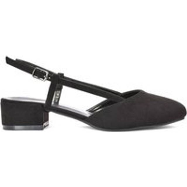 'Kira' Low Heel Court Shoes With Slingback and Buckle - Jet Black - 4