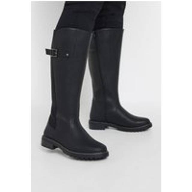 Black Faux Leather Stretch Knee High Boots In Extra Wide eee Fit - 4EEE