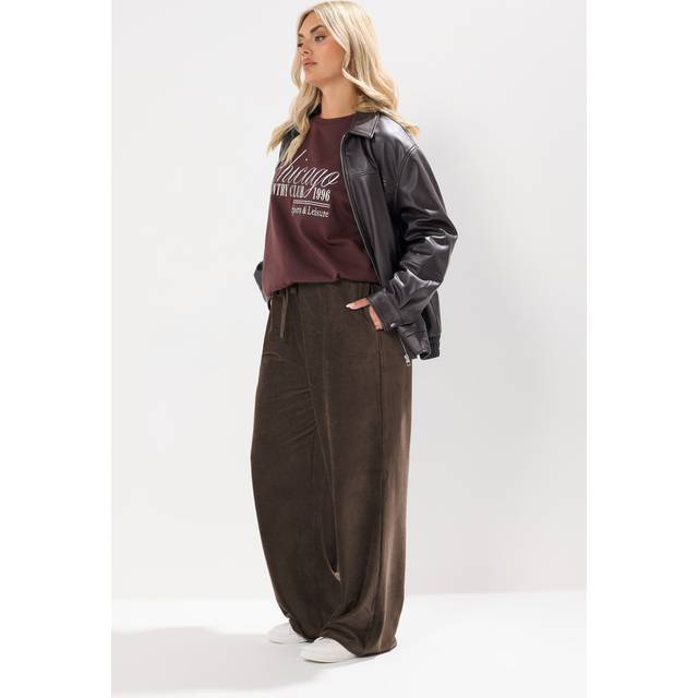 Yours Curve Chocolate Brown Cord Drawstring Wide Leg Trousers, Women's Curve & Plus Size, Yours - 22-24