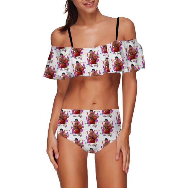 (The Hoff_6144) Women's Bikini High Waisted Set Ruffle Tankini Swimsuit Flounce Top Trim Two Piece Tummy Control Bathing Suit