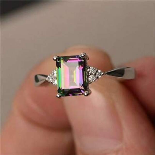 SHEIN 1pc Women&#39;s Square Colored Diamond & Gemstone Ring