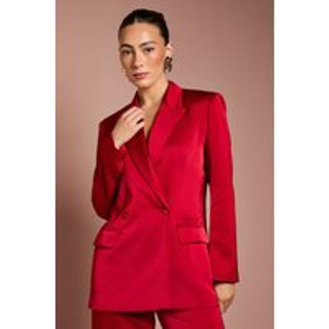 Satin Double Breasted Blazer - Red - 8