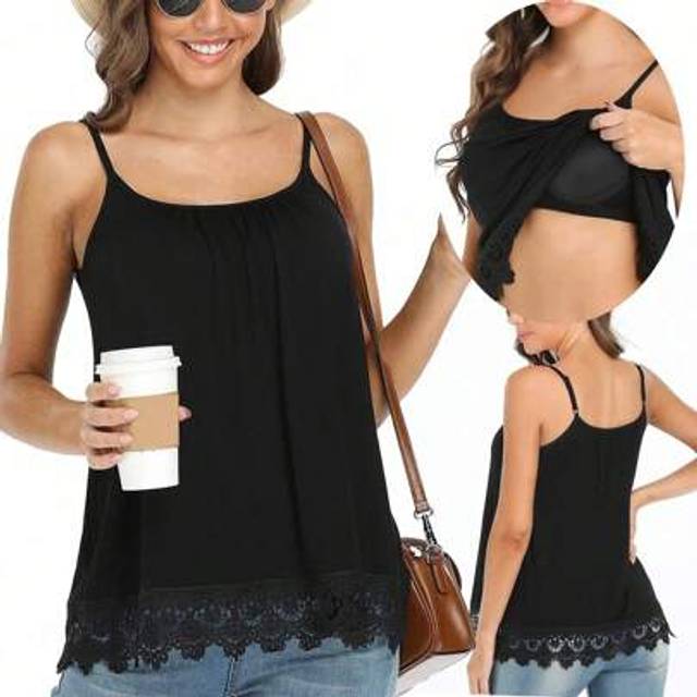 SHEIN Women&#39;s Cami With Built In Bra Cup Casual Flowy Swing Pleated Tank Top With Adjustable Strap Lace Camisoles Top For Women With Built In Bra Adjustable