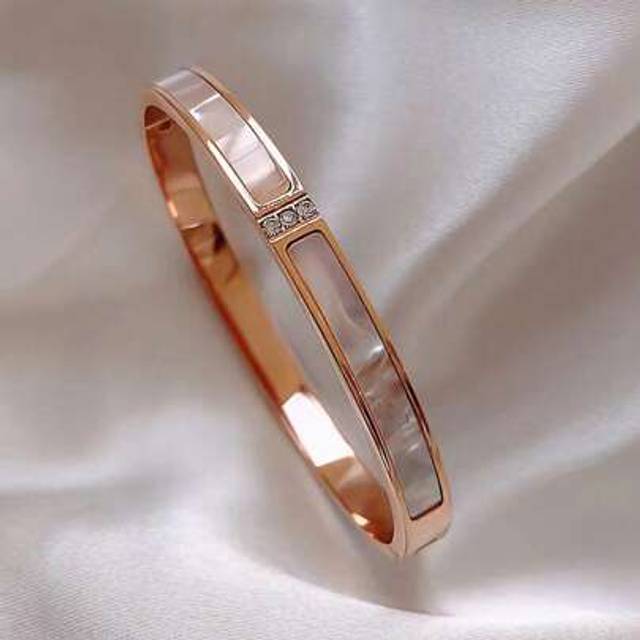 SHEIN Waterproof Luxury Colorful Cubic Zirconia Bangles Stainless Steel Open Bracelet Bangle 18k Plated Fashion Jewelry Women