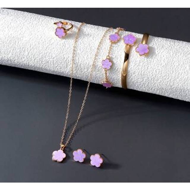 SHEIN 6pcs/Set Clover Earrings, Necklace, Bracelet, Ring Jewelry Set, Versatile & Lucky&#39; Valentines,Mom,Mother,Mother&#39;s Day,Gift