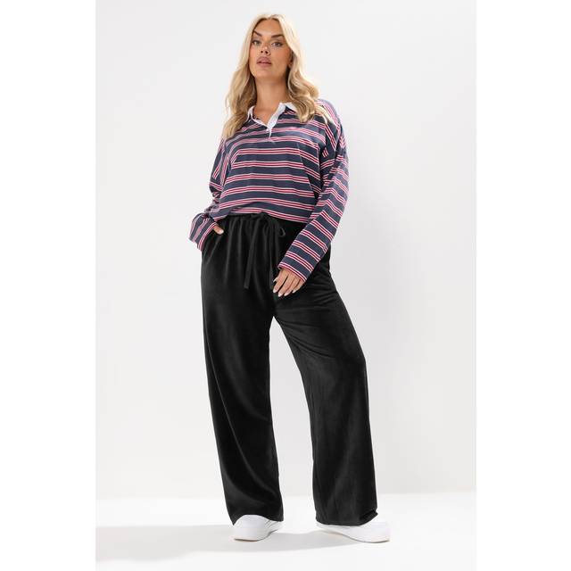 Yours Curve Black Cord Drawstring Wide Leg Trousers, Women's Curve & Plus Size, Yours - 22-24