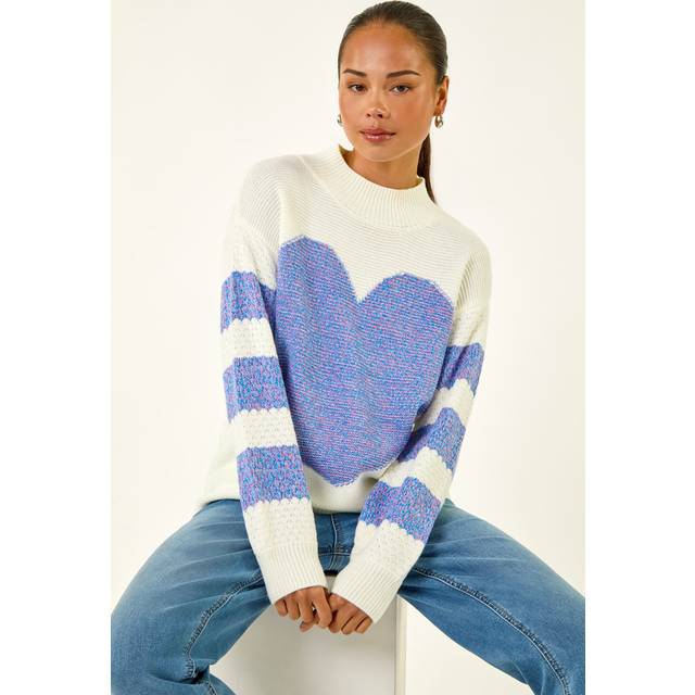 Colour Block Heart Knit Jumper - Blue - 10