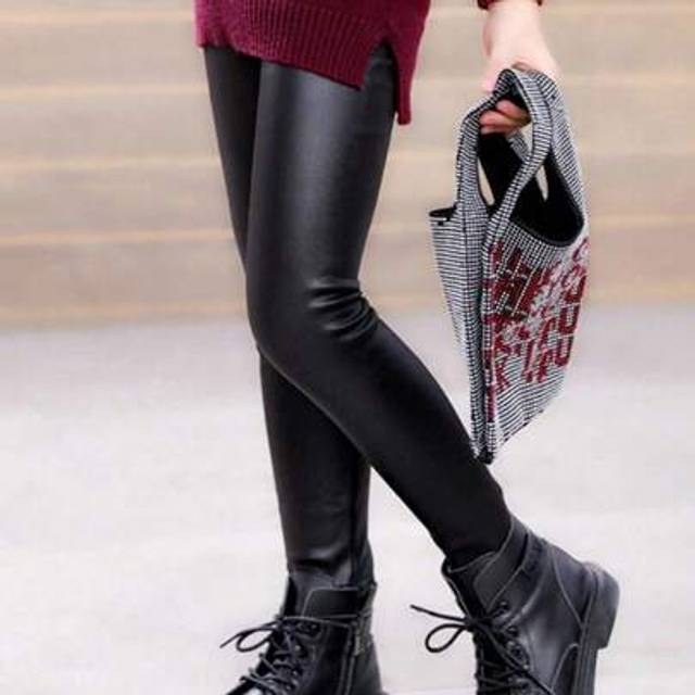SHEIN 1pc New High Waist PU Leather Leggings, Slimming Skinny Fit For Plus Size, Stretchy