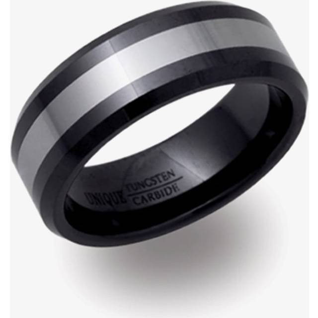 Unique Tungsten Black With Centre Silver 8mm Band Ring TUR-45-58