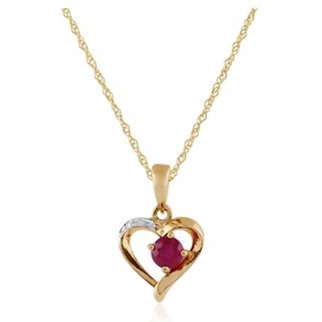 Classic Round Ruby & Diamond Heart Pendant in 9ct Yellow Gold