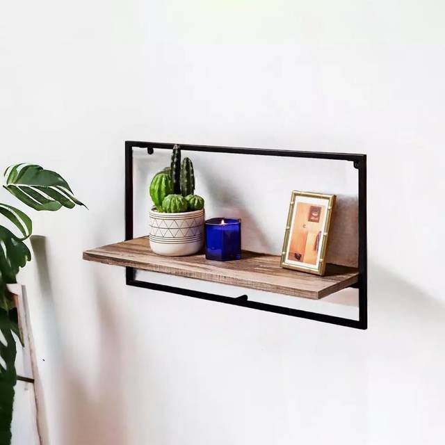 Black Metal Frame MDF Wooden Wall Floating Shelf/Shelves Home/Office G-0325