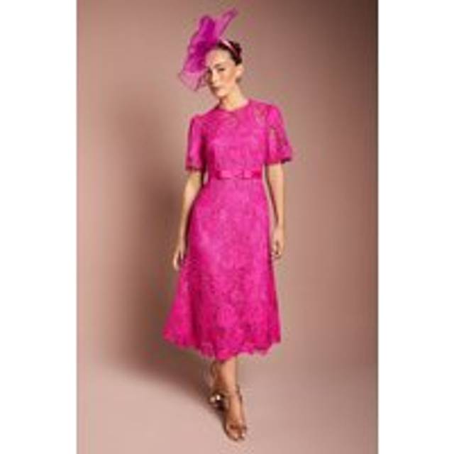 Coast Lace Midi Dress With Bow Belt In Berry - berry - 12