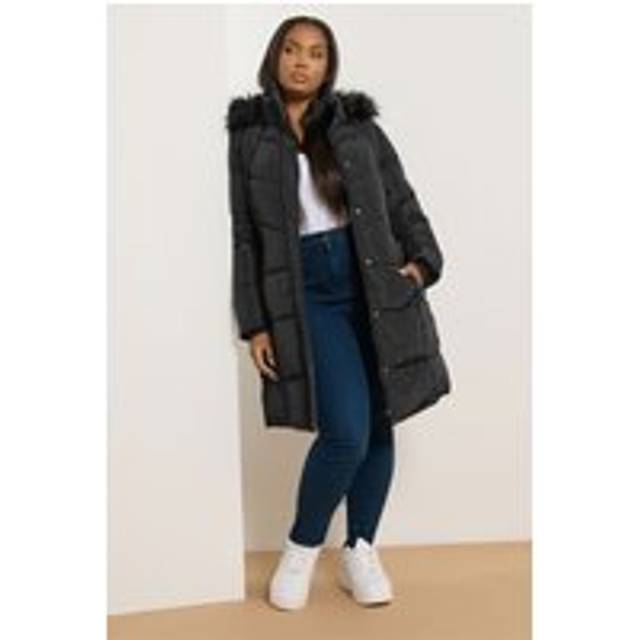 Yours Plus Size Black Puffer Midi Coat Size 34-36