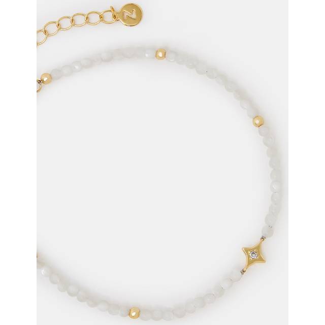 White/gold 14ct Gold-plated Beaded Star Anklet, Size: 25cm - Accessorize - White/Gold