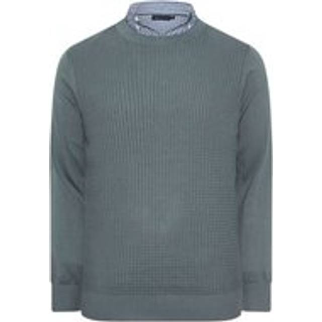 BadRhino Cable Knit Mock Collar Knitted Jumper - Blue, Blue, Size 3Xl, Men - 3XL