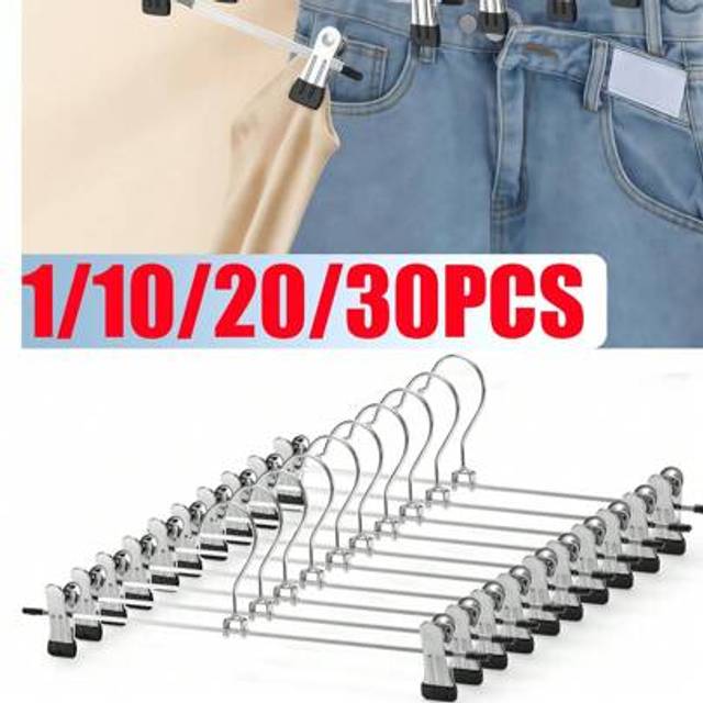 SHEIN 1pc, 10PCS, 20PCS, 30PCS Metal Trouser Racks With Adjustable Clips, Anti-Slip Multi-Functional Organizer, Space-Saving Pants Hangers, Trouser Racks, S