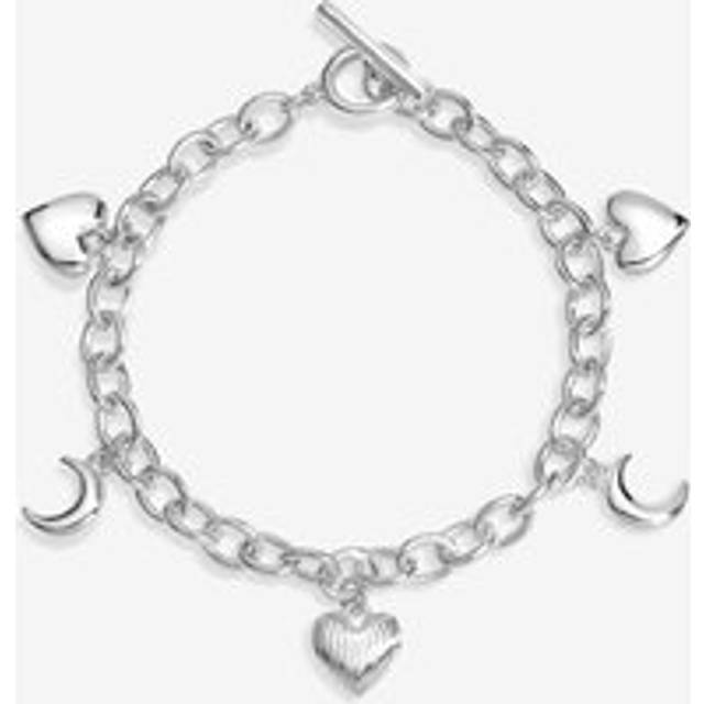 MOOD Mood Silver Ridged Heart &amp; Moon Charm Bracelet