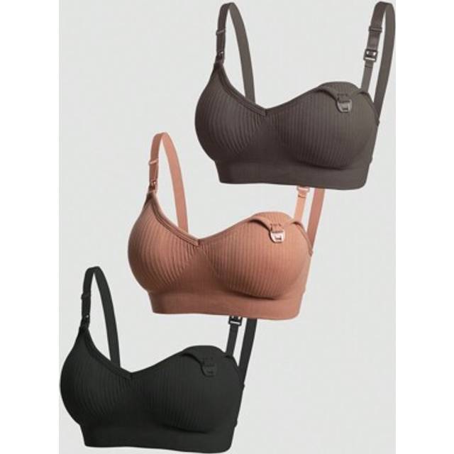 SHEIN 3pcs Maternity/Nursing Bras Sexy Front Buckle Breastfeeding Underwire Bras, Comfortable Nursing Bras