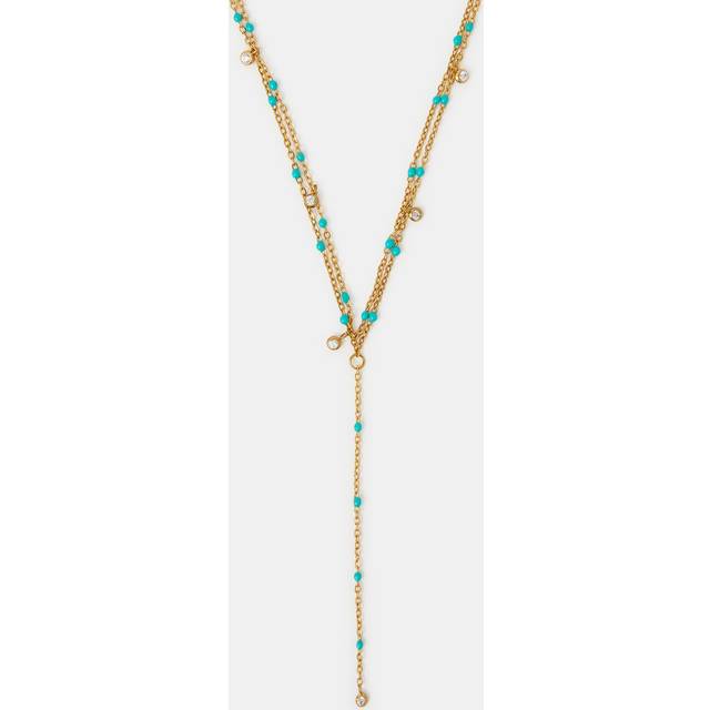Accessorize Accessorize Gold Tone Stainless Steel Bead Layered Lariat Necklace