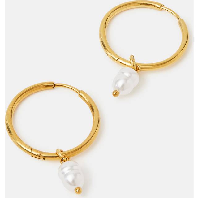 14ct Gold-plated Stainless Steel Pearl Hoop Earrings - Accessorize - One Size