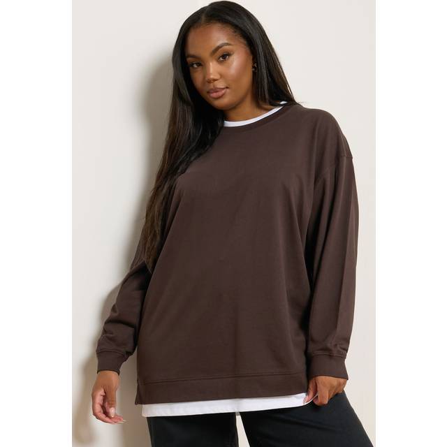Yours Curve Chocolate Brown 2In1 Sweatshirt, Women's Curve & Plus Size, Yours - 34-36