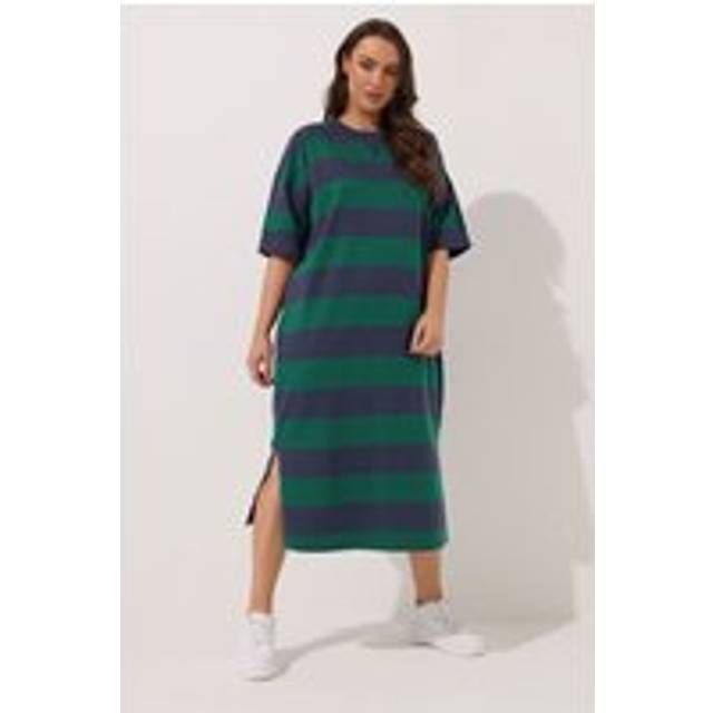Yours Curve Green Stripe Heavyweight Throw On Dress, Women's Curve & Plus Size, Yours - 34-36