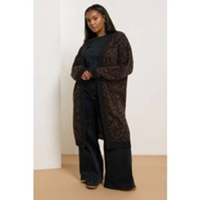 Yours Curve Brown Leopard Print Midi Cardigan, Women's Curve & Plus Size, Yours - 30-32