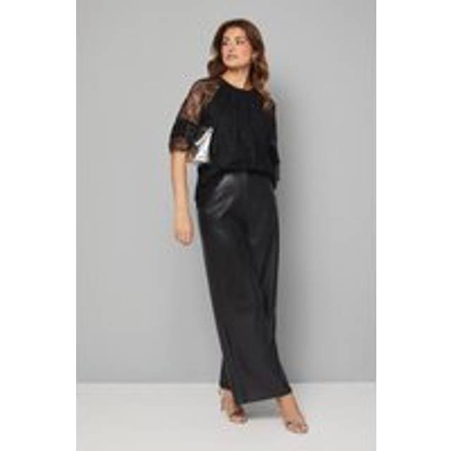 Womens Lace Ruffle Sleeve Blouse - Black - 12