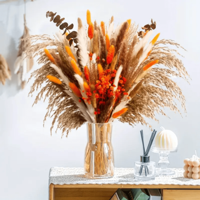 SHEIN 60/80/93/97pcs Autumn Pampas Grass Bouquet - Perfect For Boho Home & Wedding Decor, Rustic Farmhouse Table Settings, Halloween Centerpieces Christmas