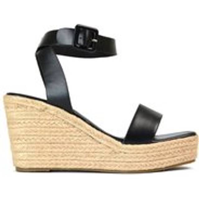 'Linda' Strappy Platform Woven Wedge Heel Sandals - Black - 8