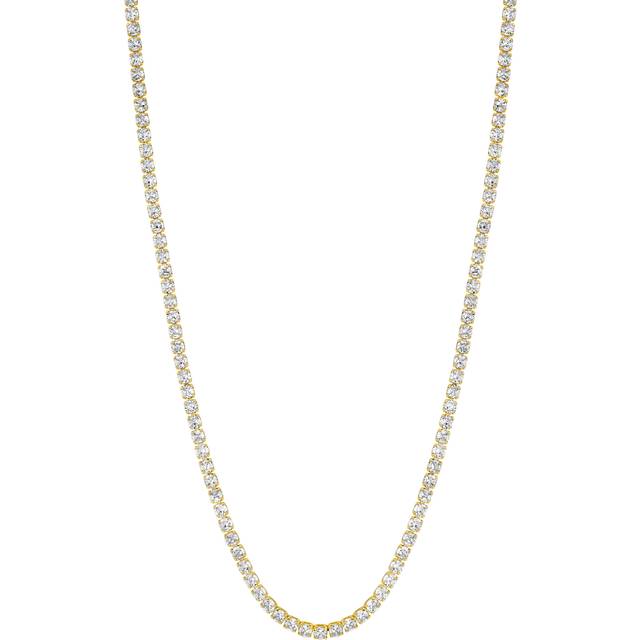 Gold Plated and Cubic Zirconia Round Tennis Necklace - One Size