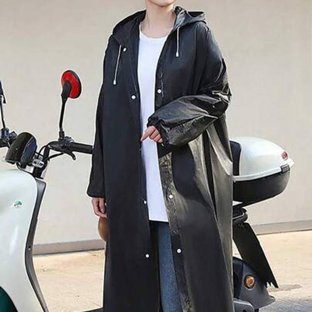 SHEIN 1PC Unisex Black Waterproof Long Raincoat Rain Coat Hooded Trench Jacket Outdoor Hiking Rain Coat For School,Office,Household,Travel(Before Purchasing