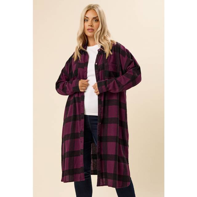 Yours Curve Burgundy Red Longline Check Shirt, Women's Curve & Plus Size, Yours - 26-28