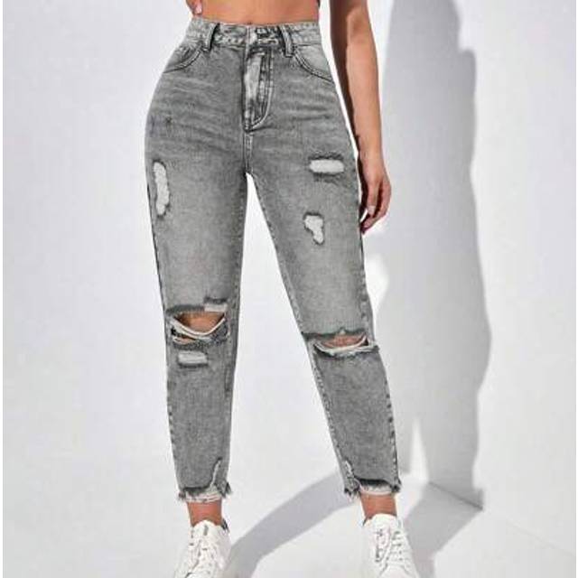 SHEIN Women&#39;s Summer High Waisted Ripped Mom Fit Jeans