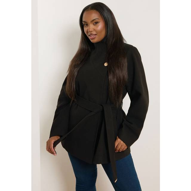 Yours Curve Black Formal Wrap Coat, Women's Curve & Plus Size, Yours - 14