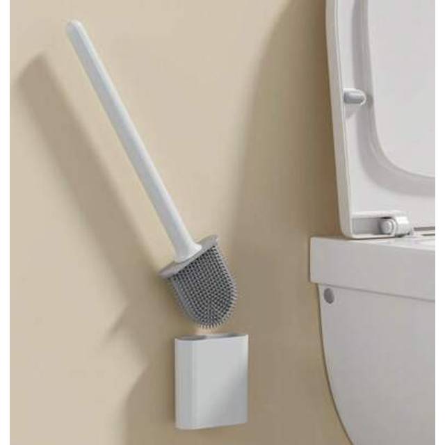 SHEIN 1 Pc Black Silicone Toilet Brush With Long Handle Flexible Cleaner MINI Bathroom Brush Quick Drying Holder Bathroom Accessories Bathroom Decor Fall De