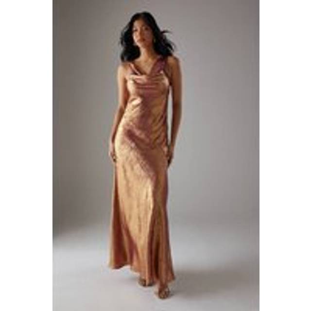 Warehouse Metallic Lame Cowl Neck Maxi Dress In Magenta - magenta - 12