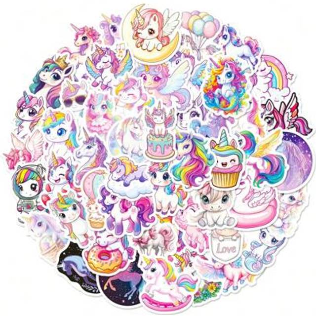 SHEIN 50/100/550Pcs Unicorn Stickers, Pink Animal Flower Cartoon Stickers For Water Bottles, Party Supplies, Luggage, Festival Decoration, Laptop, Waterproo