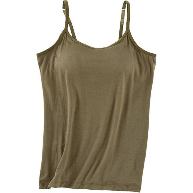 (M, Army Green) Women Tank With Built-in Bra Adjustable Spaghetti Strap Tank Top For Women Formal Daily Party Ball