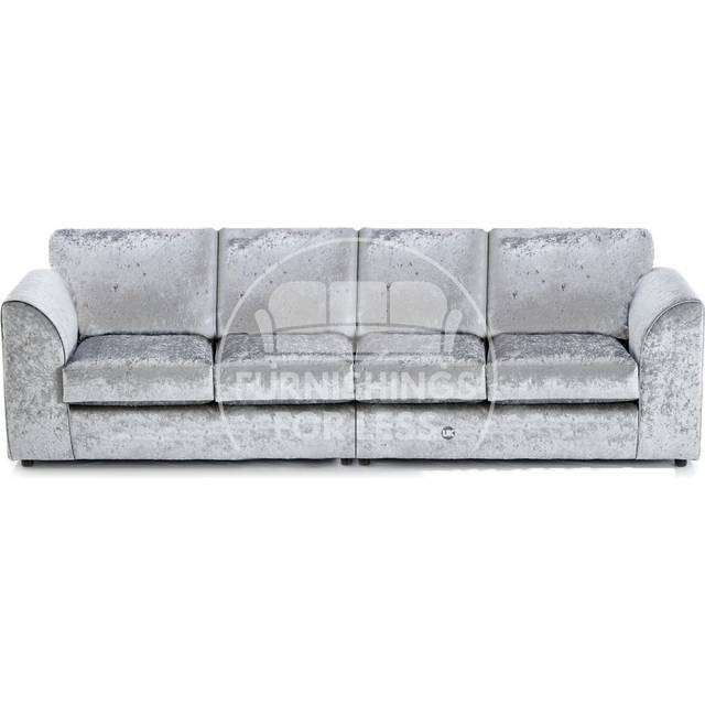 Crystal Crushed Velvet Long 4 Seater Sofa Full Back Curved Arm Full Back - Silver - One Size