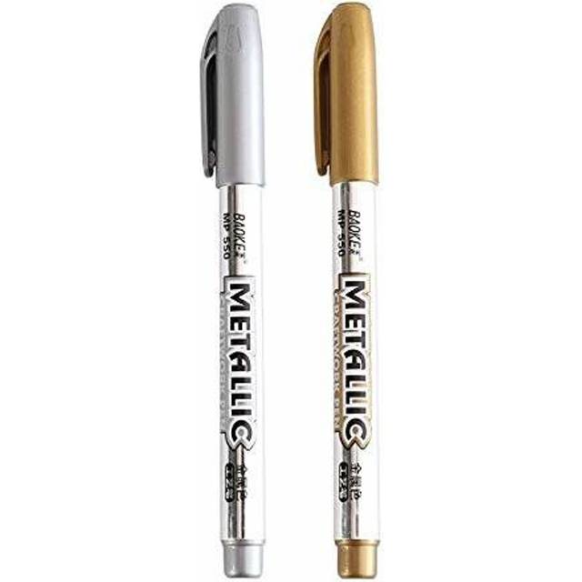 SHEIN 2pcs Gold & Silver Metal Paint Pens For Diy Drawing On Black Card/Doodling/Craft/Scrapbooking/Sign-Making, Pens, Markers, Acrylic Markers, Acrylic Pen