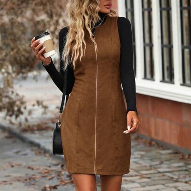SHEIN Zip Up Corduroy Overall Dress Without Sweater