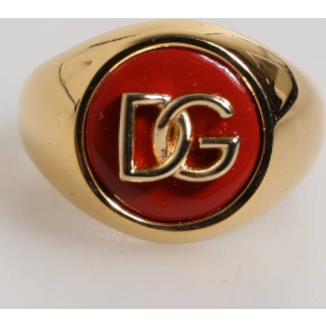 Gold Tone Real Brass Red DG Logo Men Ring - EU58 | US9