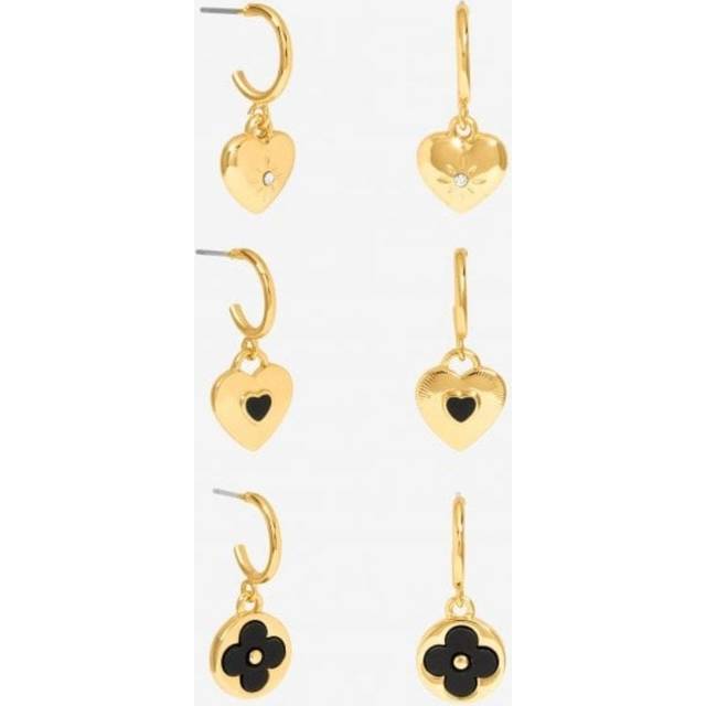 Mood Gold Jet Heart & Clover Huggie Charm Earrings - Pack Of 3 - One Size